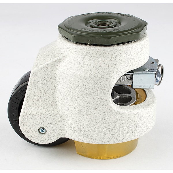 Leveling Caster, Ratchet, 63 mm Nylon Wheel, 1/2-13 Stem, Swivel, 500 kg Cap, PU Foot Pad, Ivory